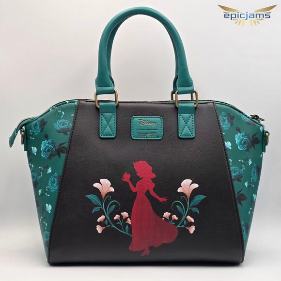 Loungefly Disney Snow White Floral Apple Green Black Crossbody Satchel Bag New - Picture 5 of 7